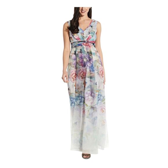 ADRIANNA PAPELL Dresses & Skirts - ADRIANNA PAPELL Womens Turquoise Sleeveless Full-Length Fit + Flare Dress 10